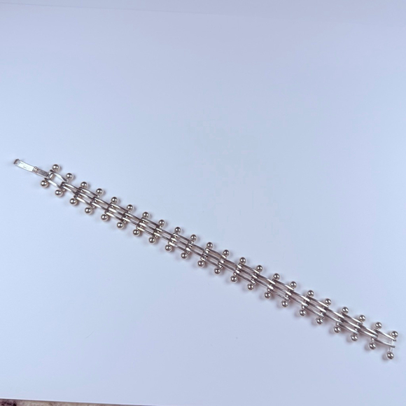 Modernist Sterling Silver DNA Ball & Bead Bar Link Sterling Silver VTG Bracelet - Picture 4 of 8